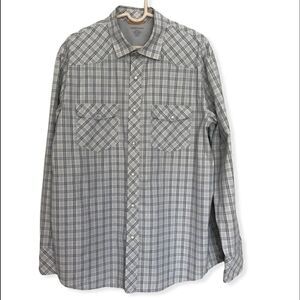 Banana Republic Shirt - Pearl Snaps - Long Sleeve - White/Blue - Western Style